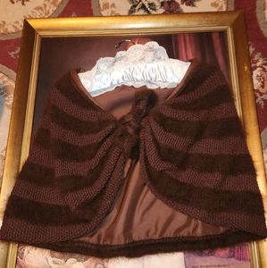 Vintage Brown Angora Knit Lined Ladies Shoulder Caplet